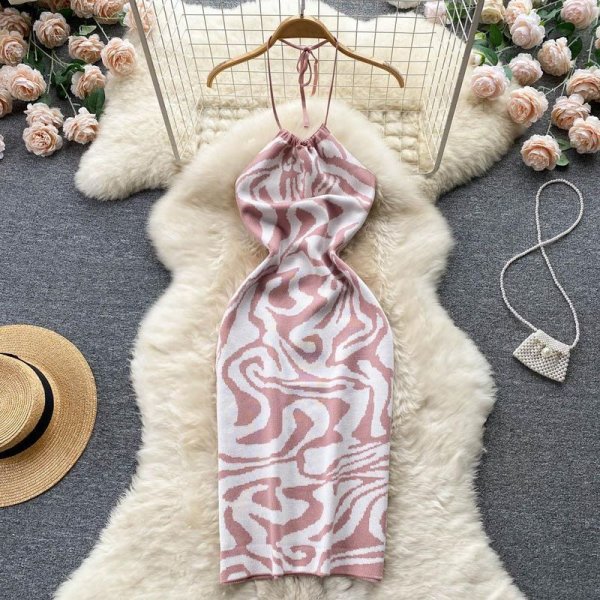 hanging neck slim fit slim bag hip sleeveless temperament knitted dress