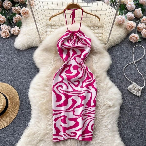 hanging neck slim fit slim bag hip sleeveless temperament knitted dress