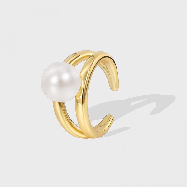 Metal open ring simulation large pearl ring versatile simple personalized niche finger ring