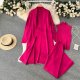 lazy loose knitted suit women's long shawl cardigan + turtleneck sweater + wide-leg pants three-piece set